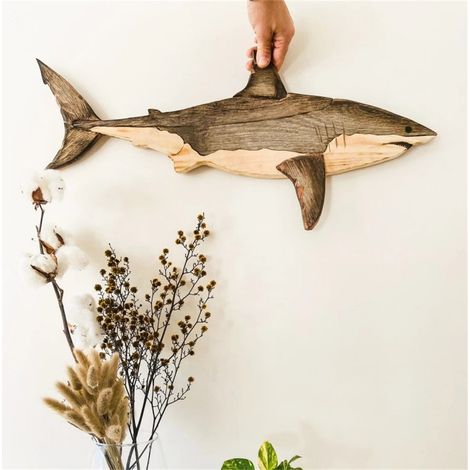 Sculpture Murale Bois - Thème Nautique Baleine Voilier - Décoration Intérieure Plage Côtière - Dimensions 75 x 15 x 4 cm - 1 Pièce (1/4)