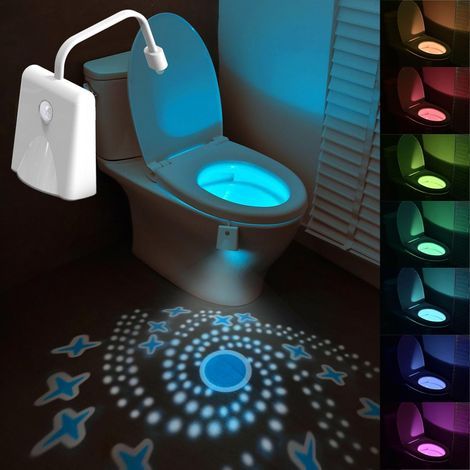 Nachtlicht fürs WC – 16 wechselnde Farben, Bewegungssensor mit Sternenprojektion – 1 wiederaufladbare LED-Badezimmerleuchte – Tolles Geschenk für Väter, Teenager, Jungen und Mädchen