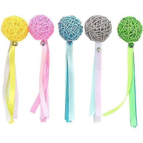 Lot de 5 jouets pour chat : balle en rotin multicolore avec grelot, jeu interactif pour chatons et autres animaux de compagnie. (1/3)