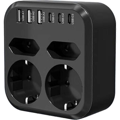 Multiprise 10 en 1 3500 W avec prise européenne, 4 prises secteur, 6 ports USB 17 W à charge rapide et 7 systèmes de sécurité. (1/5)