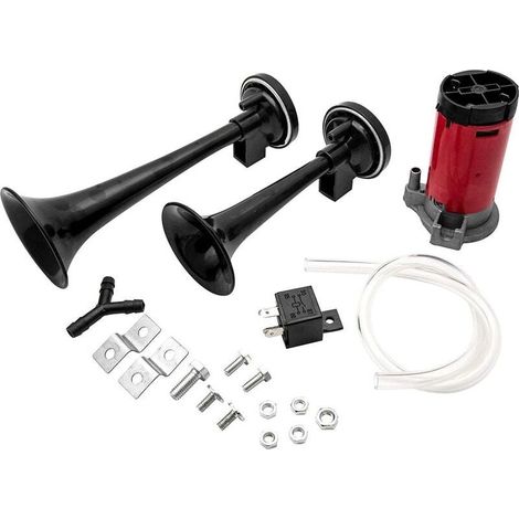 Klaxon à Air double trompette 12V 178dB Kit de klaxon de voiture à double tonalité pompe électrique universelle à son de Train Super fort (1/5)