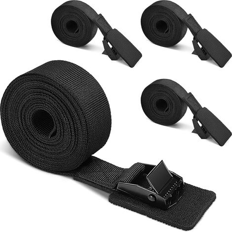 4 pièces de sangles de serrage noires, sangles de fixation avec rembourrage Extra Grande capacité de charge Sangles de fixation pour porte-vélos Sangle de fixation réglable avec boucle de (1/5)