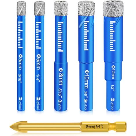 6 Pièces Foret Diamant Carrelage,Lytool Foret Diamant Gres Cerame avec 5,6,8,10,12 mm, Metal pour Carrelage de 6mm, Meche Carrelage pour Céramique Verre Granit Marbre Quartz (1/5)