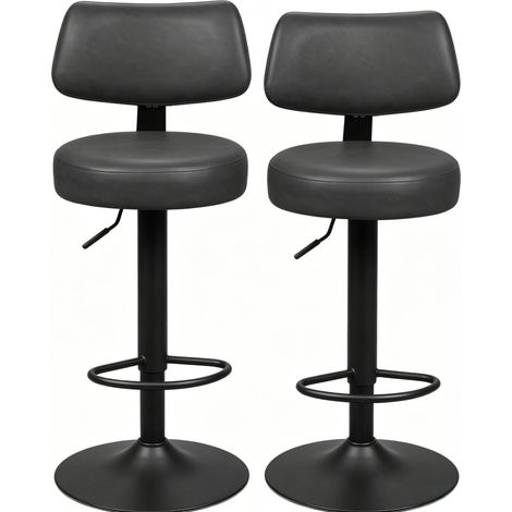 Set de 2 taburetes de bar giratorios regulables en altura, polipiel antracita y metal (1/5)