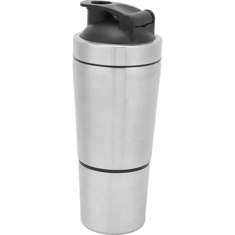 Bouteille shaker à protéines avec balance intégrée, portable, en acier inoxydable, à double compartiment, idéale pour les sportifs et les adolescents. (1/5)