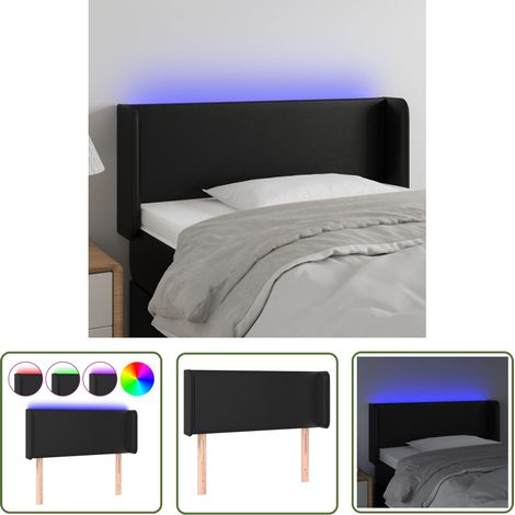 The Living Store Tête de lit à LED Noir 83x16x78/88 cm Similicuir - Tête De Lit Led - Tête De Lit Moderne - Tête De Lit Noire - Simicuir - Têtière De Lit (1/5)