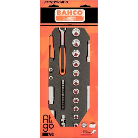 Bahco Fit&Go 1/3 Schaumstoffeinlage mit Satz 1/4- und 3/8-Steckschlüsseleinsätze - 33-tlg.