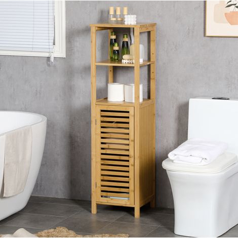 Armoire de salle de bain 32,9x29,9x120 cm en bambou naturel, rangement gain de place – MEUBLIV (1/5)