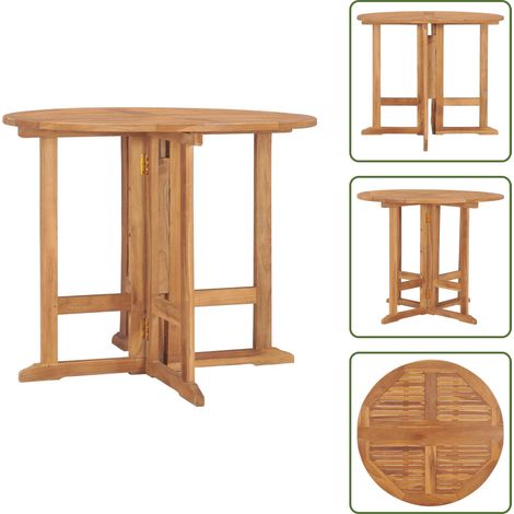Table à dîner pliable de jardin Ø90x75 cm Bois de teck solide - Table De Jardin - Table À Manger Extérieure - Table Pliante - Teck - Mobilier De Jardin (1/5)