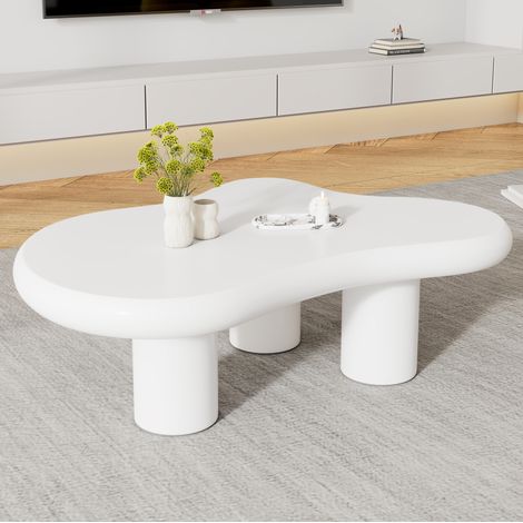 Table basse 97x67x32 cm blanche en MDF, design nuage avec patins en feutre MEUBLIV (1/5)