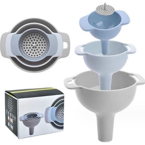 Entonnoir de cuisine avec poignée multifonction 4 en 1, Entonnoir en Plastique avec Passoire pour le Transfert de Liquides, huiles (1/4)