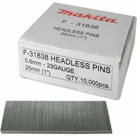 Makita F-31838 25mm 23G Bright Headless Pins for BPT and DPT Nailers 10000pk