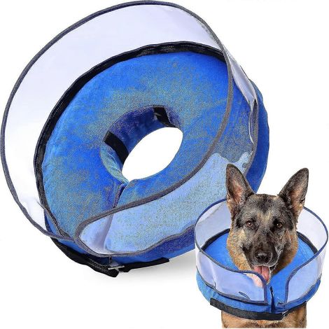 Cône gonflable pour chien, post-opératoire, pour chiens de petite, moyenne et grande taille. Cône souple avec système anti-léchage renforcé - XL - Bleu (1/5)