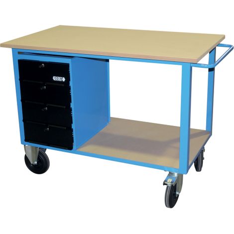 Banco carrellato con cassetiera 4 cassetti azzurro nero GR25-BN DERBY