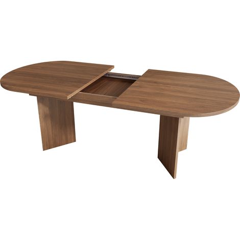 Table à manger extensible 140/180 x 90 cm en MDF avec coins arrondis, style moderne, couleur noyer (1/5)