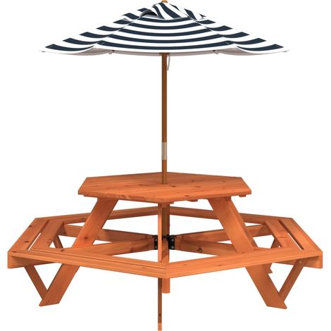 Maison Exclusive - Tavolo Picnic per 6 Bambini con Ombrellone Esagono Legno Abete