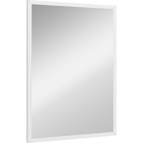 Miroir mural rectangulaire 50 x 70 cm, cadre en bois blanc, idéal pour la salle de bain, salon ou chambre (1/5)
