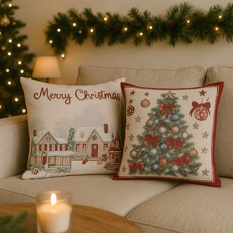 Fodera cuscino Mabel con albero di Natale 45 x 45 cm bianco (1/5)