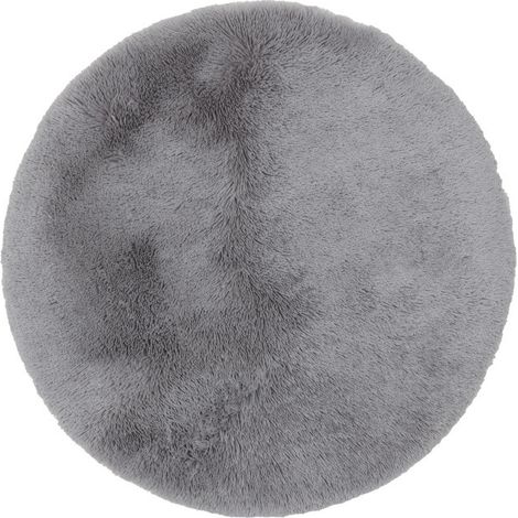 Tapis Rond Peluche 90cm Gris Tie Dye Ultra Doux Chambre Enfant Salon Salle de Jeux Hypoallergénique Lavable (1/4)