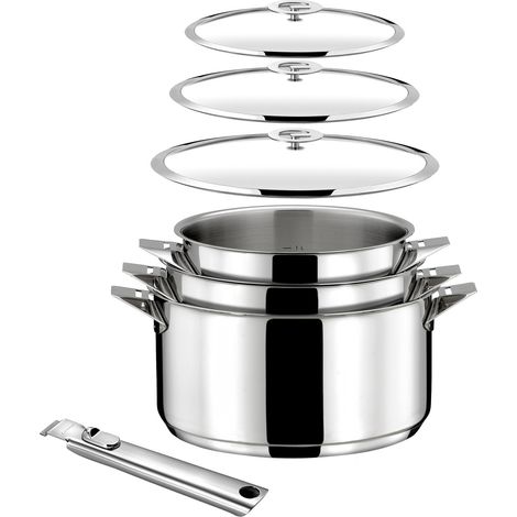 Eclipse - Lot 7 pièces - Casseroles 16, 18 et 20 cm, 3 couvercles et poignée amovible