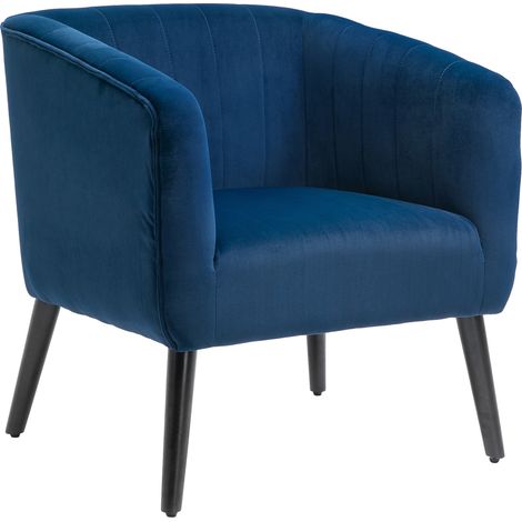 Fauteuil de style scandinave contemporain, recouvert de velours, avec pieds en bois, bleu, 70,5 x 70 x 76 cm.