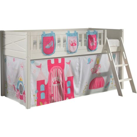 Lit Enfant Tente & 3 Pochettes "Scott Princesse" 90x200cm Blanc (1/5)