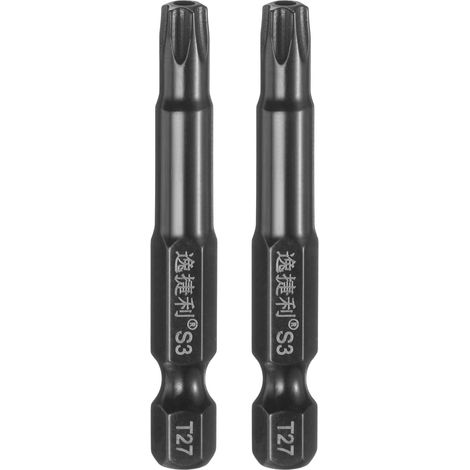 2Pcs T27 Embout Vis Sécurité Torx Tige Hexagonale 1/4" Magnétique (1/5)
