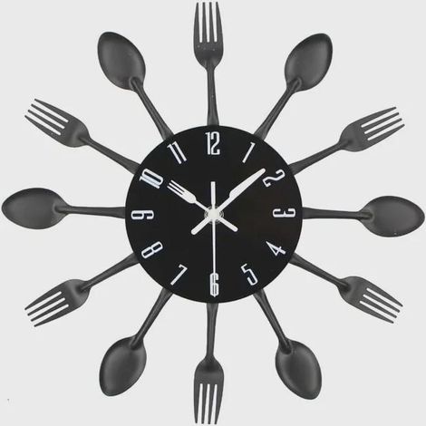 Horloge murale de cuisine, 3D moderne et créatif, amovible, horloge murale, miroir, autocollant mural, décoration de la maison (noir) (1/4)