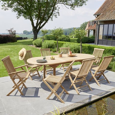 Salon de jardin en teck massif extensible 8/10 places (1/5)