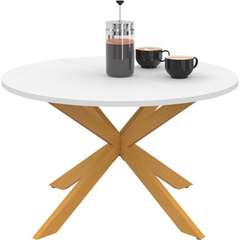 Idmarket – Table basse ronde 70 cm – Plateau MDF blanc – Pied araignée métal effet bois – Style industriel moderne – Dimensions compactes