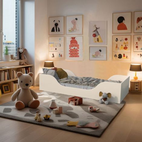 Terre De Nuit – Lit enfant Montessori au sol blanc 90x190 – Structure MDF robuste – Design bas pour indépendance – Fabrication européenne (1/5)