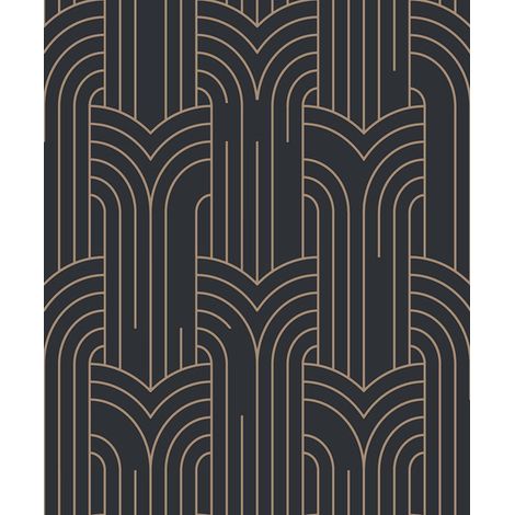 Papier peint géométrique Art Déco noir et or (1/2)