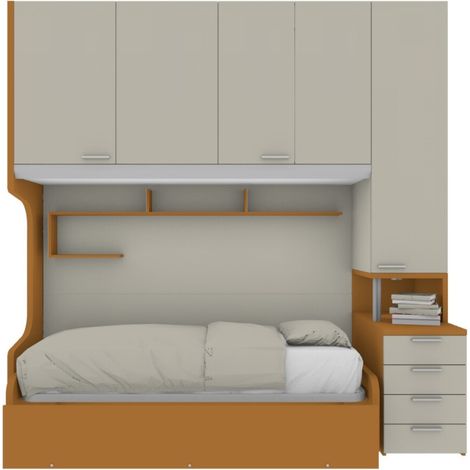 Cameretta a ponte con letto estraibile e spazio intelligente - Ecru e Zolfo