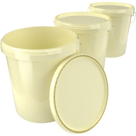 3x Seau avec couvercle Seau à vide en plastique poignée 15,9l alimentaire ivoire clair
