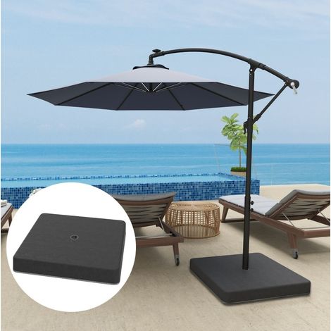 Base zavorrata per ombrellone a braccio, da riempire di sabbia, plastica nera, 89 x 89 x 10,5 cm (1/5)