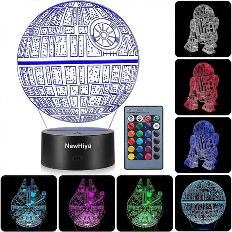 SCSYV 3D-Nachtlicht für Kinder und Star Wars-Fans, 3 Muster und 16 wechselnde Farben, dekorative Lampe, Star Wars-Spielzeug für Kinder, Geburtstags- oder Weihnachtsgeschenk. (1/5)