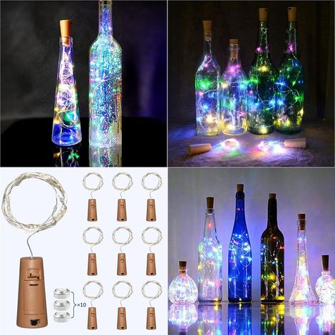 Bouchon Lumineux Multicolore pour Bouteille, 20 LEDs 2M Guirlande étanche, Lumières pour Bouteilles de Vin, LED Bouteille Bottle Light, Décoration pour Noël Fête Partie Mariage, 10 pièces (1/5)