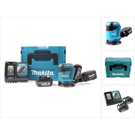 Makita BBO 180 RFJ Levigatrice orbitale 18V / 125mm + 2x Batterie 3,0Ah + Caricatore + Valigetta Makpac