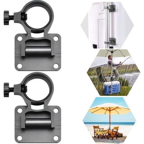 2 Stück Sonnenschirmhalter für Balkon, Sonnenschirmhalterung aus Aluminiumlegierung für Angelboxen, Sonnenschirmhalterung für Balkon, faltbare Sonnenschirmhalterung für Angelboxen, Angelstuhl (1/5)