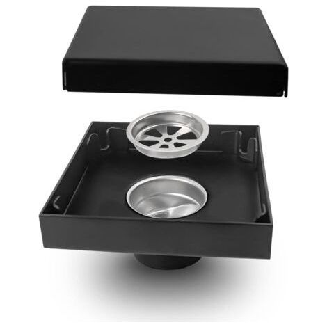 Shower Drain, Black Square Floor Siphon in Stainless Steel, Invisible Design, 40 mm Diameter Drain Hole, Anti Insects and Odors, Widely Used in Interior Drainage (1/5)