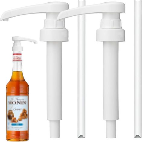 Set di 2 pompe dosatrici per sciroppi per flaconi Monin da 700 ml, pompa dosatrice da 10 ml per sciroppi, kit dispenser riutilizzabile, dispenser a pompa, dispenser per sciroppi per flaconi in vetro M (1/5)