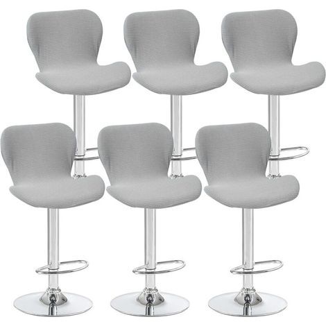 Lot de 6 housses de tabouret pivotant incurvées, gris clair, 40 x 30 x 30 cm, pour chaise de bar à dossier bas, idéales pour les comptoirs et les cuisines (1/5)