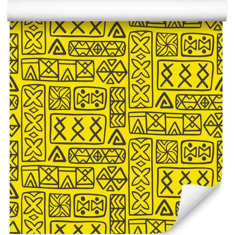 Carta da parati con motivo geometrico polinesiano, colore giallo, 50x1000 cm (1/5)