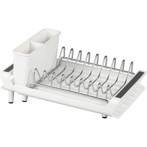 Égouttoir à vaisselle extensible pour plan de travail avec porte-ustensiles, petit égouttoir en acier inoxydable avec plateau égouttoir pour évier (gris) (1/5)