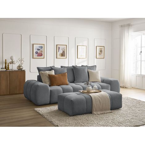 BOBOCHIC - Canapé droit convertible coffre EVEREST tissu chiné avec pouf   Gris foncé (1/5)