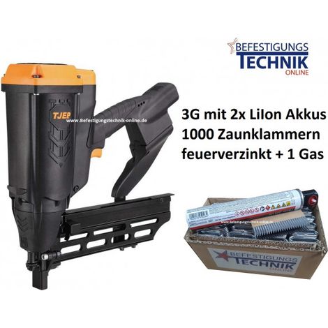 TJEP FS-40 GAS 3G Zaunklammergerät inkl. 1x Gas + 1000 Zaunklammern 40mm Krampen für Wild Zaun KL-89-EN11346.3