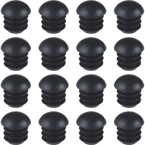 Bouchons Ronds en Plastique (16mm)(Noir), 16 Pièces Embout Bouchons pour Tube de Chaise de Rond, Empiècements Embouts Ronds Bombés Nervurés pour Pieds de Table, Chaise, Meuble (1/5)
