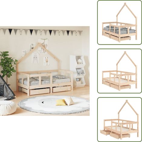 The Living Store Cadre de lit enfant avec tiroirs 70x140 cm bois de pin massif - Cadre de lit pour enfants (1/5)