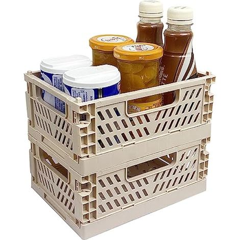 Caisses Pliables Caisse Rangement Plastique Pliable 2pcs Mini Caisse Pliante empilable Gain de place pour Les Petits Objets et Les Cosmétiques (Nude) (1/5)