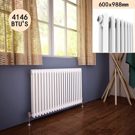 ELEGANT White 600 x 988 mm Traditional Radiator Cast Iron Style Horizontal Radiator White Double Horizontal Column Radiators